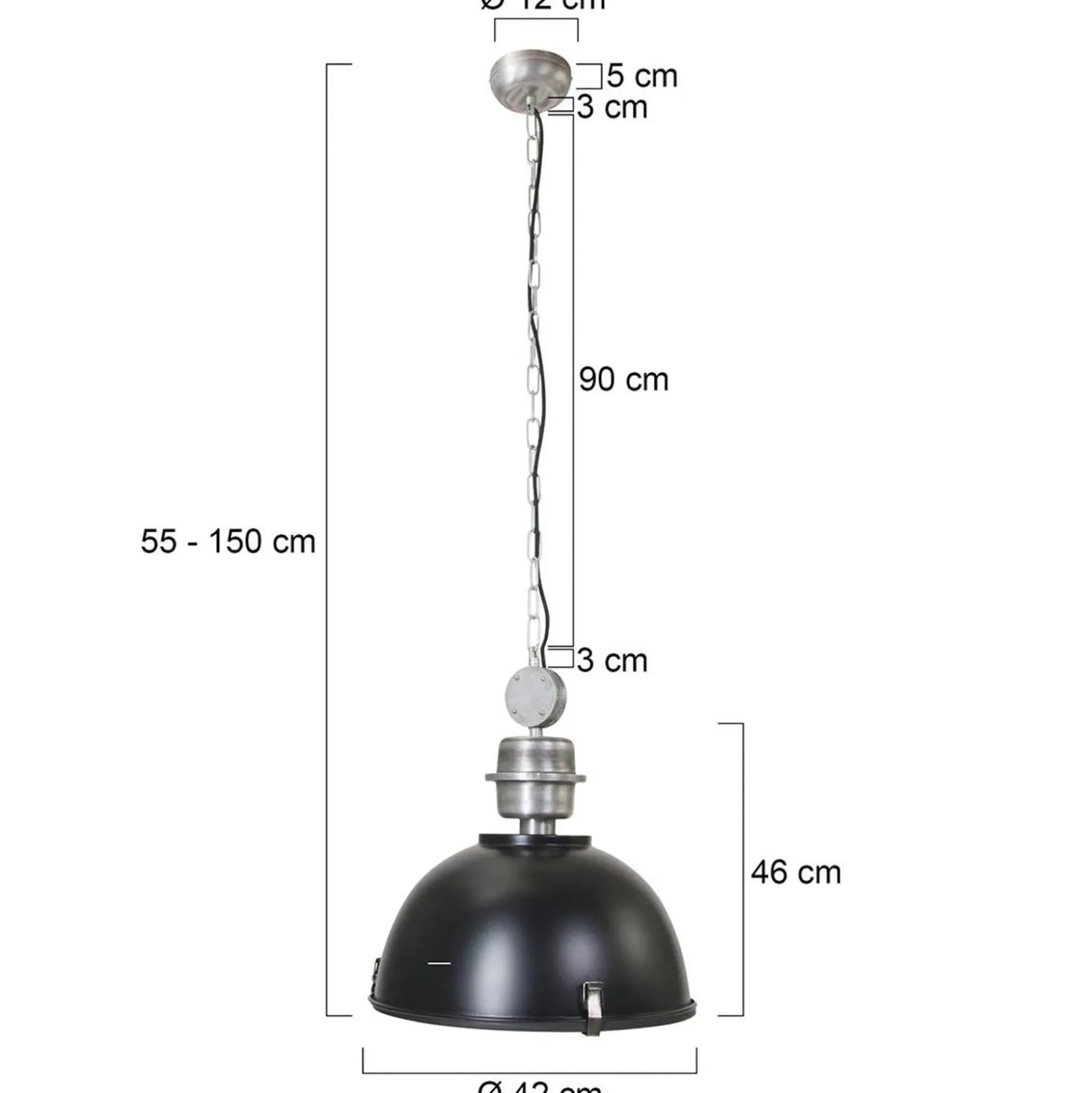 Bikkel-riippuvalaisin, Ø 42 cm, musta, metalli, lasi, E27