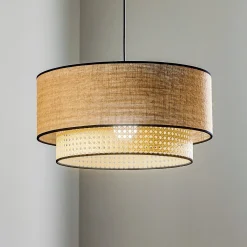Boho-riippuvalaisin, ruskea/puu, halkaisija 45 cm, tekstiili/rottinki