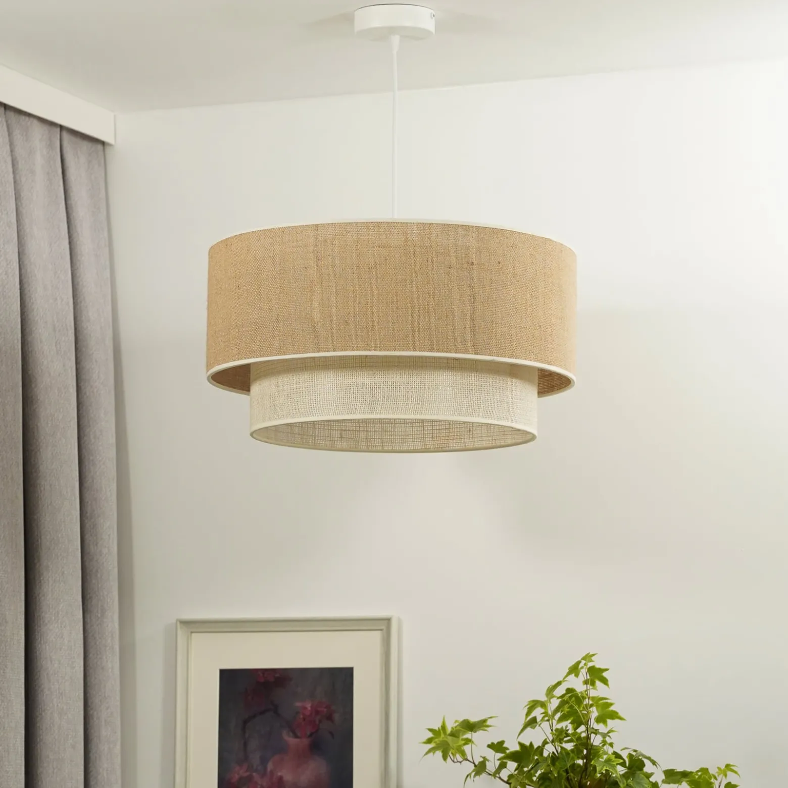 Boho-riippuvalaisin, ruskea/valkoinen, halkaisija 45 cm, tekstiili