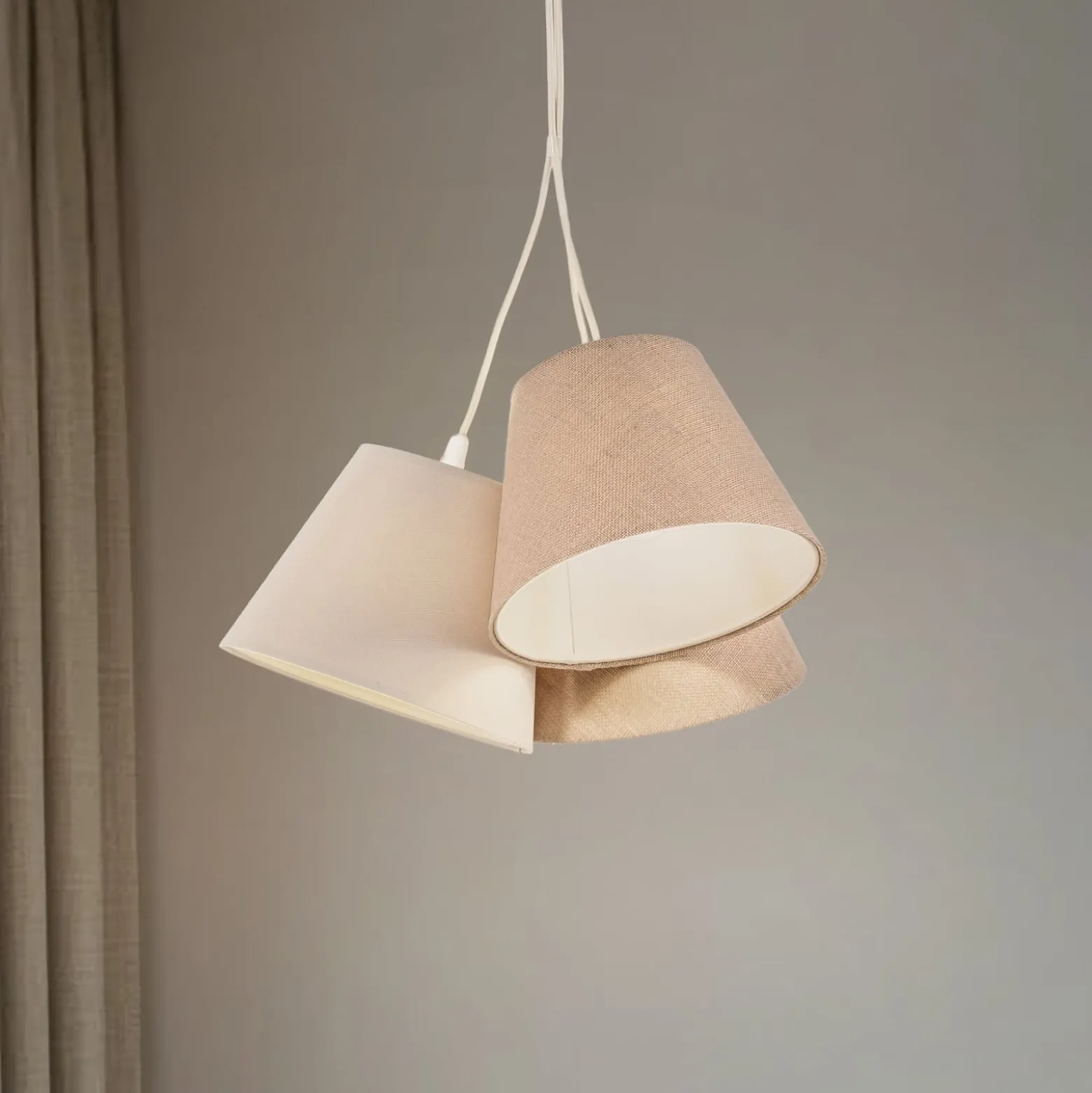 Boho-riippuvalaisin, 3-valo, kerma/beige, juutti