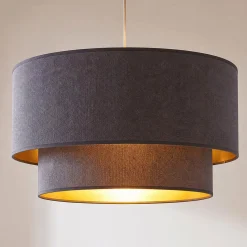 Boho-riippuvalo, harmaa/kultainen, Ø 45 cm, tekstiili, E27