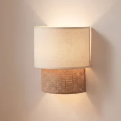 Boho-seinälamppu, valkoinen/juutti, korkeus 22 cm, tekstiili, E27