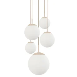 Bollique-riippuvalaisin, kermanvärinen/opaalivalkoinen, lasi, 5-lamppuinen