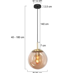 Bollique-riippuvalaisin, messinki, Ø 30 cm, lasi, 1-valo, pallovalaisin,