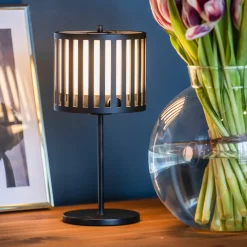 Bottle LED-ladattava pöytävalaisin, musta, alumiini, IP54, himmennin,
