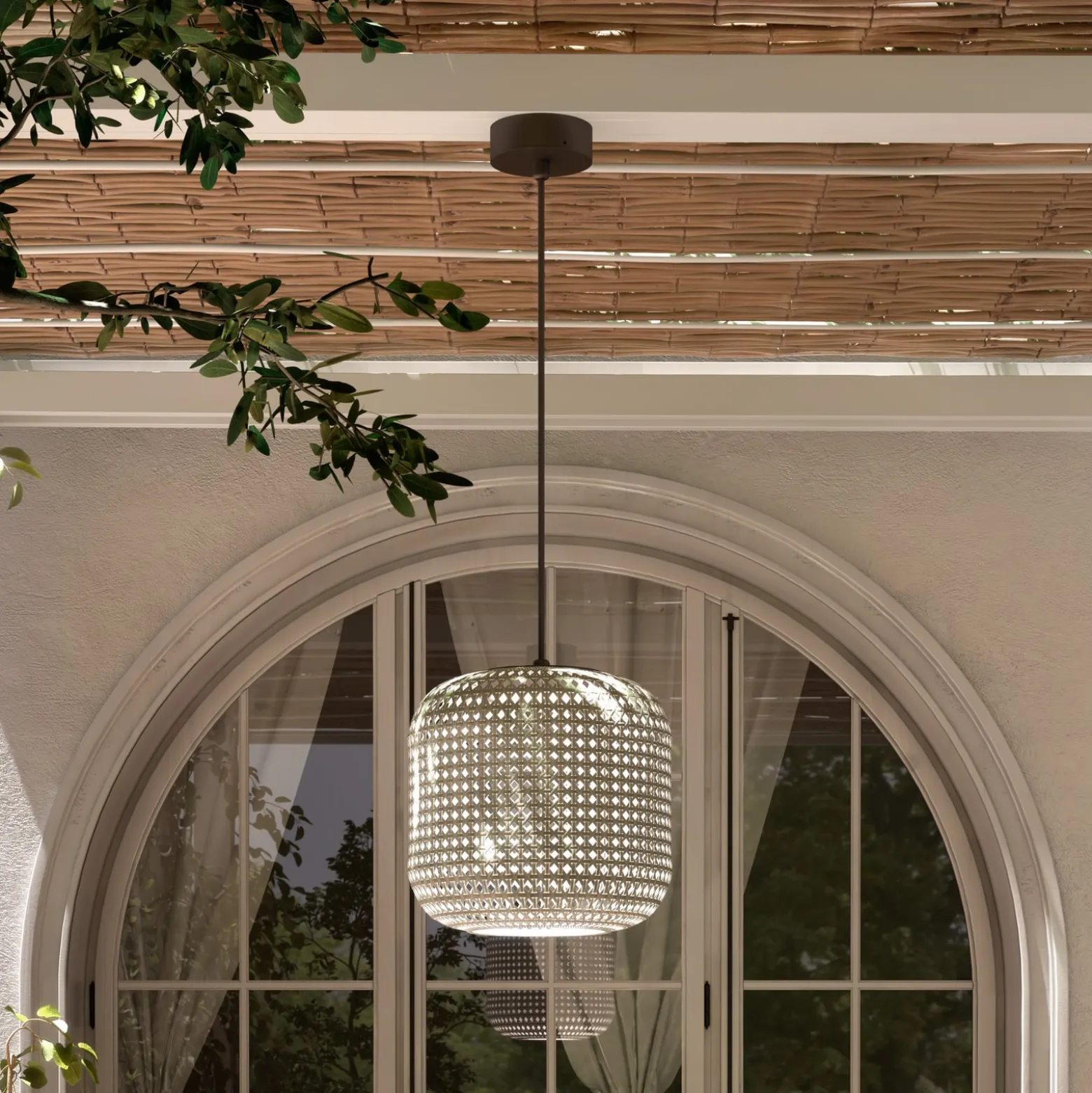 Bover Nans S/31 LED-riippuvalaisin ulkona, beige