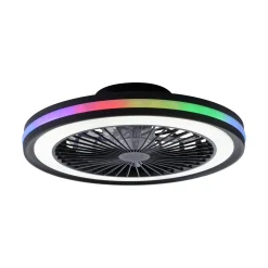 Brandon-LED-kattotuuletin, musta, RGBW, CCT, halkaisija 46,5 cm