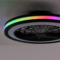 Brandon-LED-kattotuuletin, musta, RGBW, CCT, halkaisija 46,5 cm