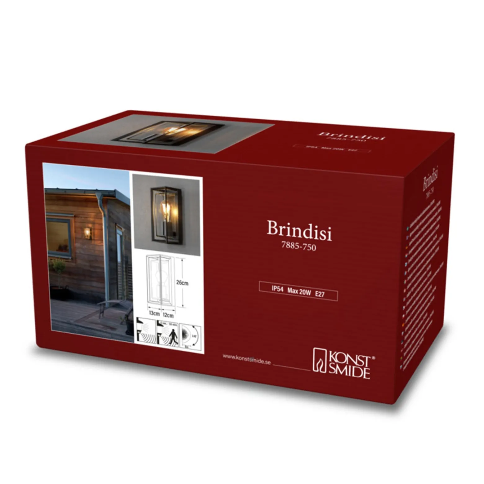 Brindisi-ulkoseinävalaisin, liiketunnistin, musta, IP54