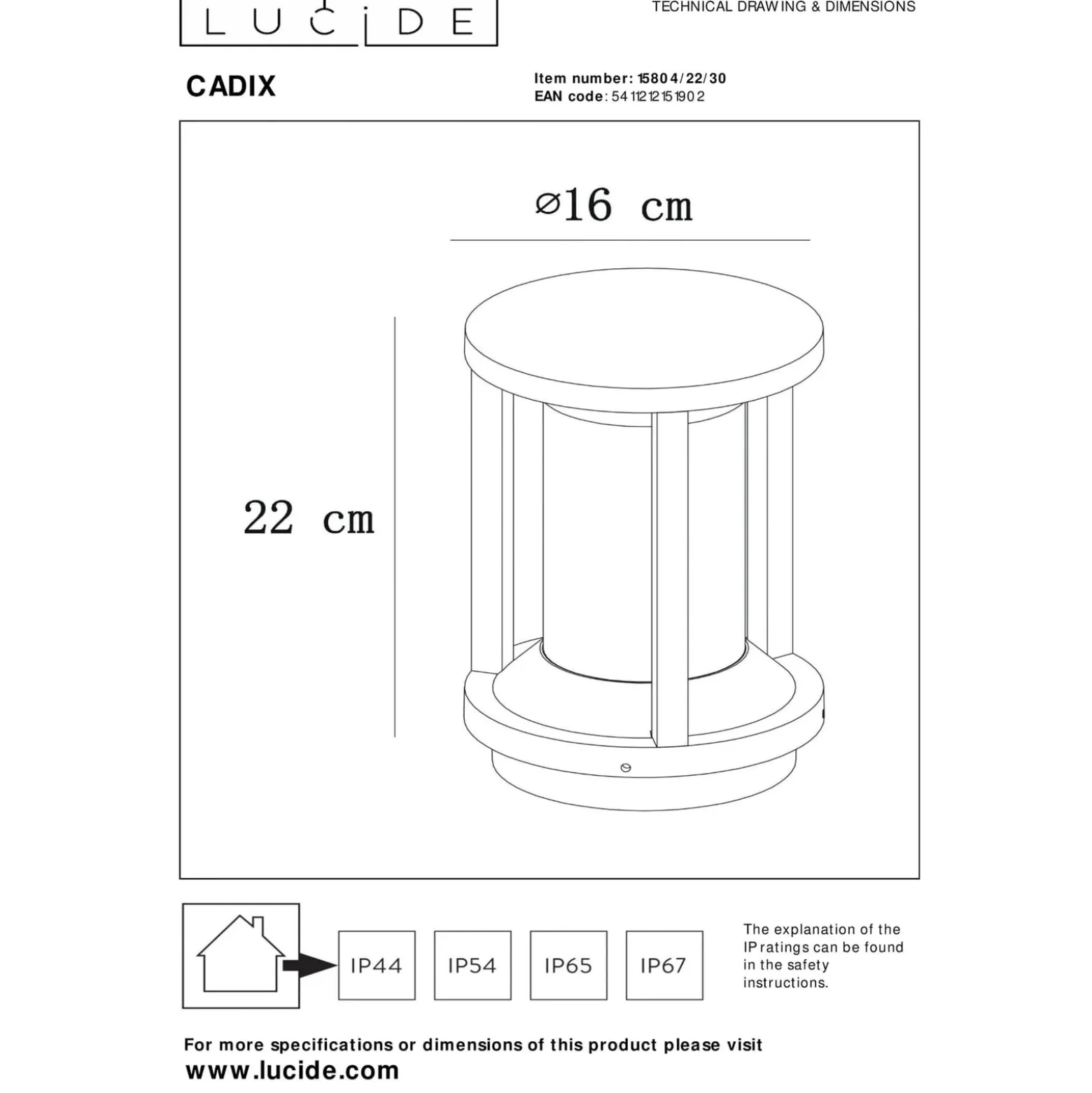Cadix painevalettu alumiininen jalustavalaisin 22cm