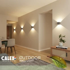 Calex LED-ulkoseinälamppu Cube, ylös/alas, korkeus 10 cm, antrasiitti