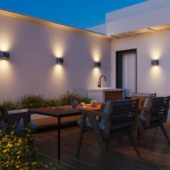 Calex LED-ulkoseinälamppu Potenza ylös/alas, IP44, musta/kulta