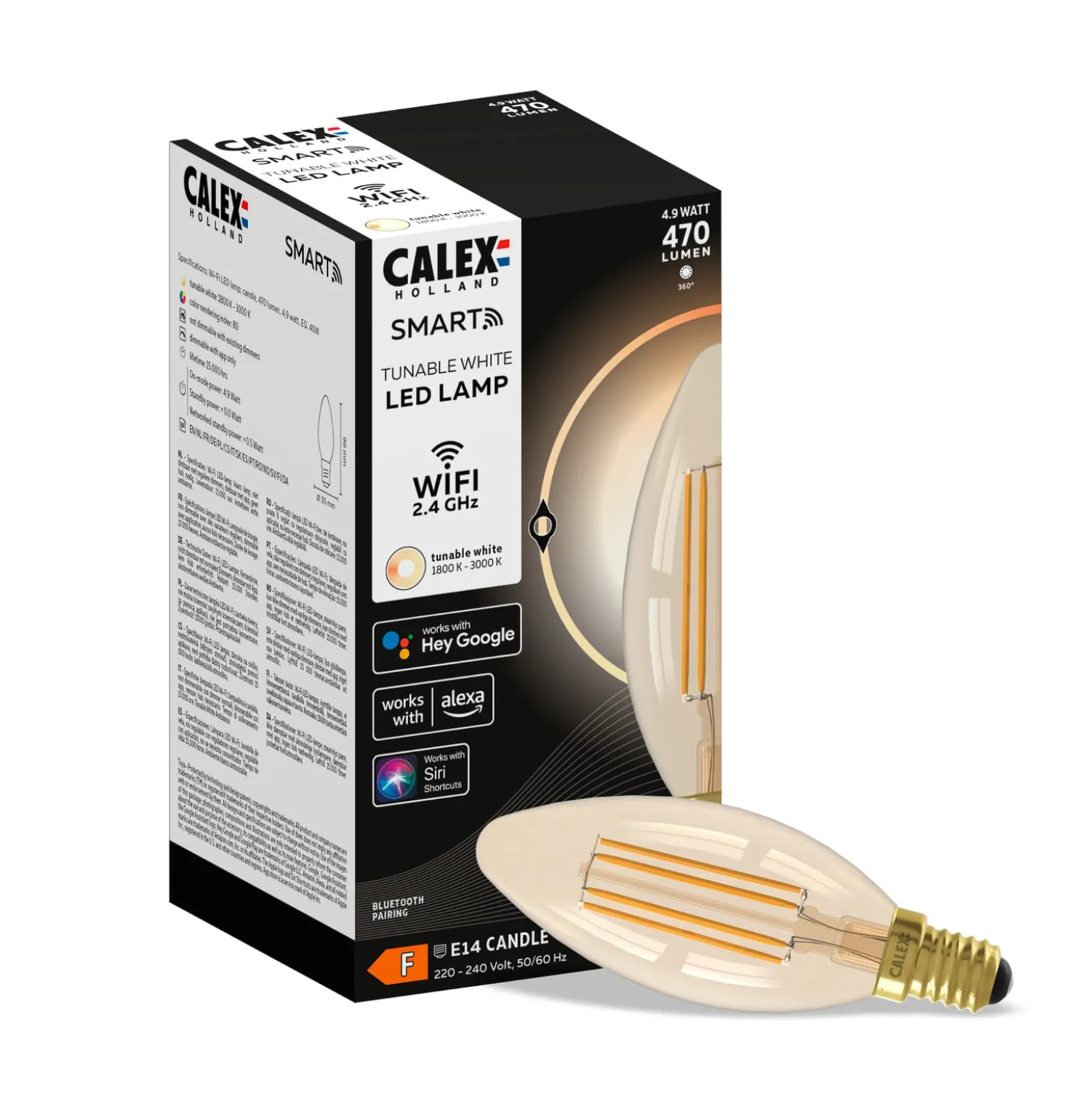 Calex Smart E14 B35 kynttilä 4.9W 1800-3000K himmeä kultaa