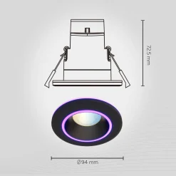 Calex Smart Halo upotettava alasvalo CCT RGB mustana