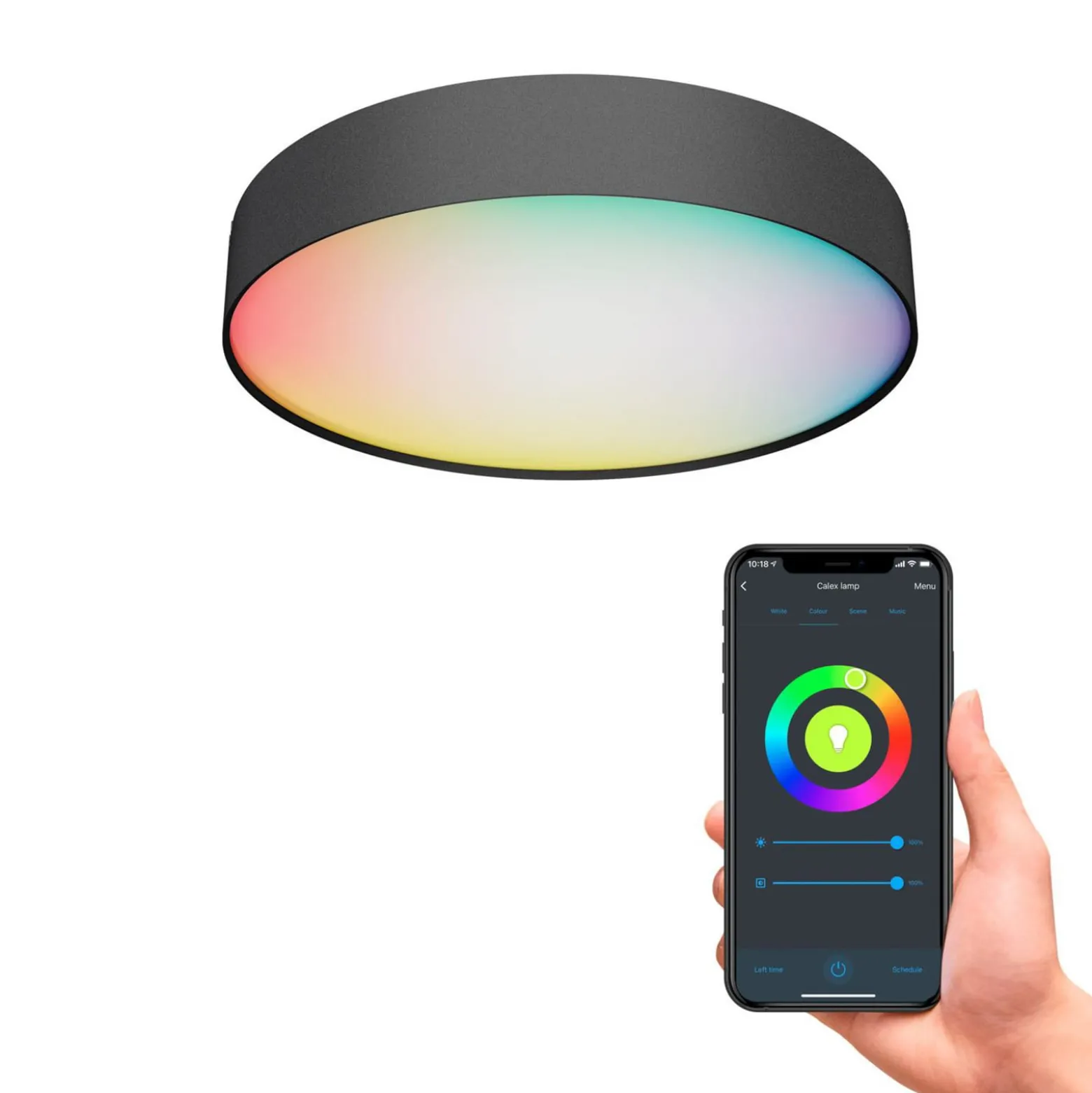Calex Smart LED-kattovalaisin Fabric, Ø 30 cm, RGBW, himmennettävä
