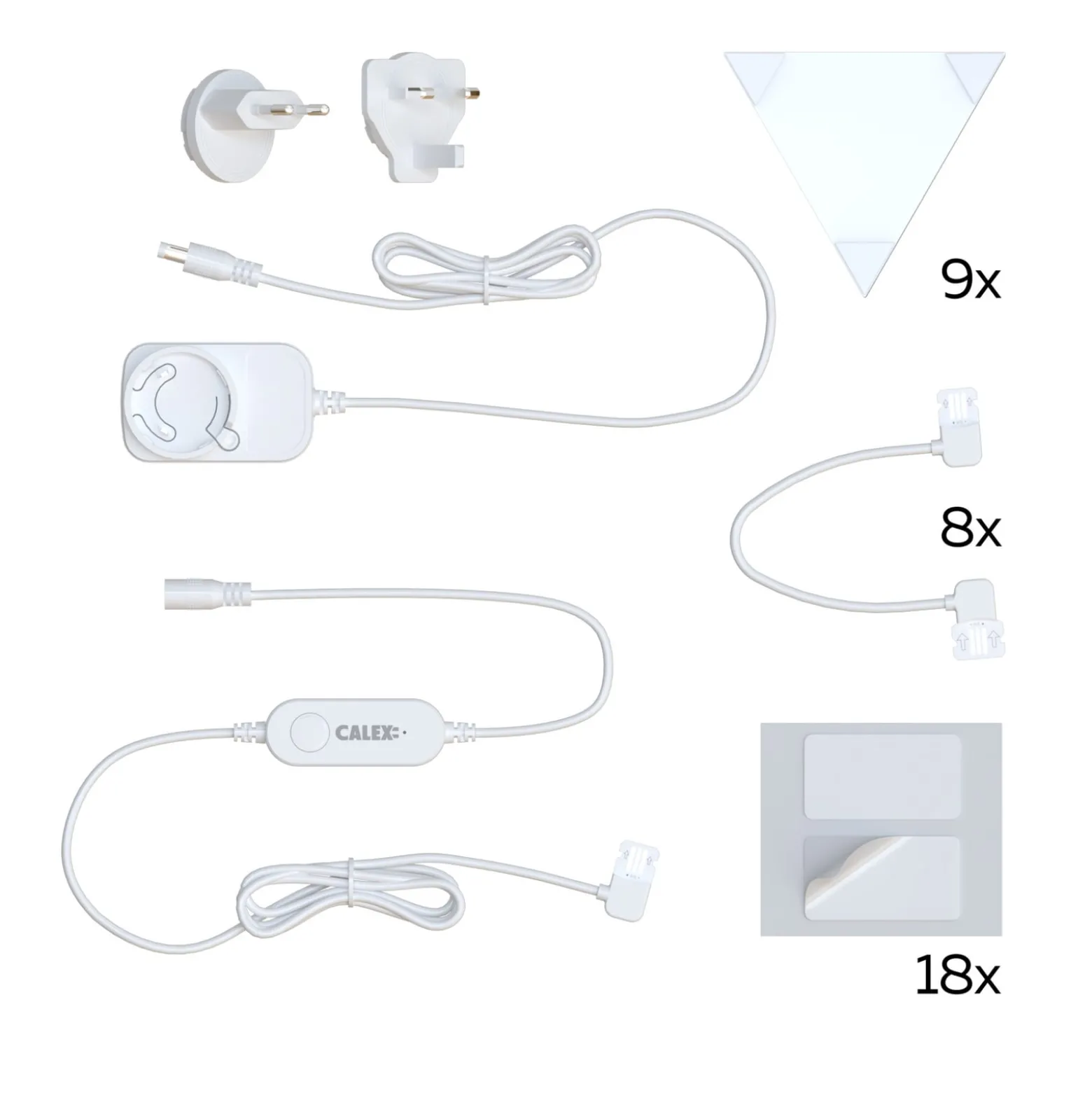 Calex Smart LED-seinävalaisin TRIANGLES, 9-osainen, RGBW, himmennettävä
