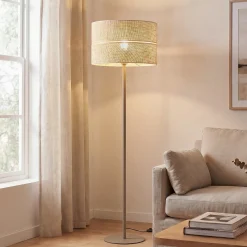 Calma-lattiavalaisin, beige, rami, korkeus 159 cm, E27