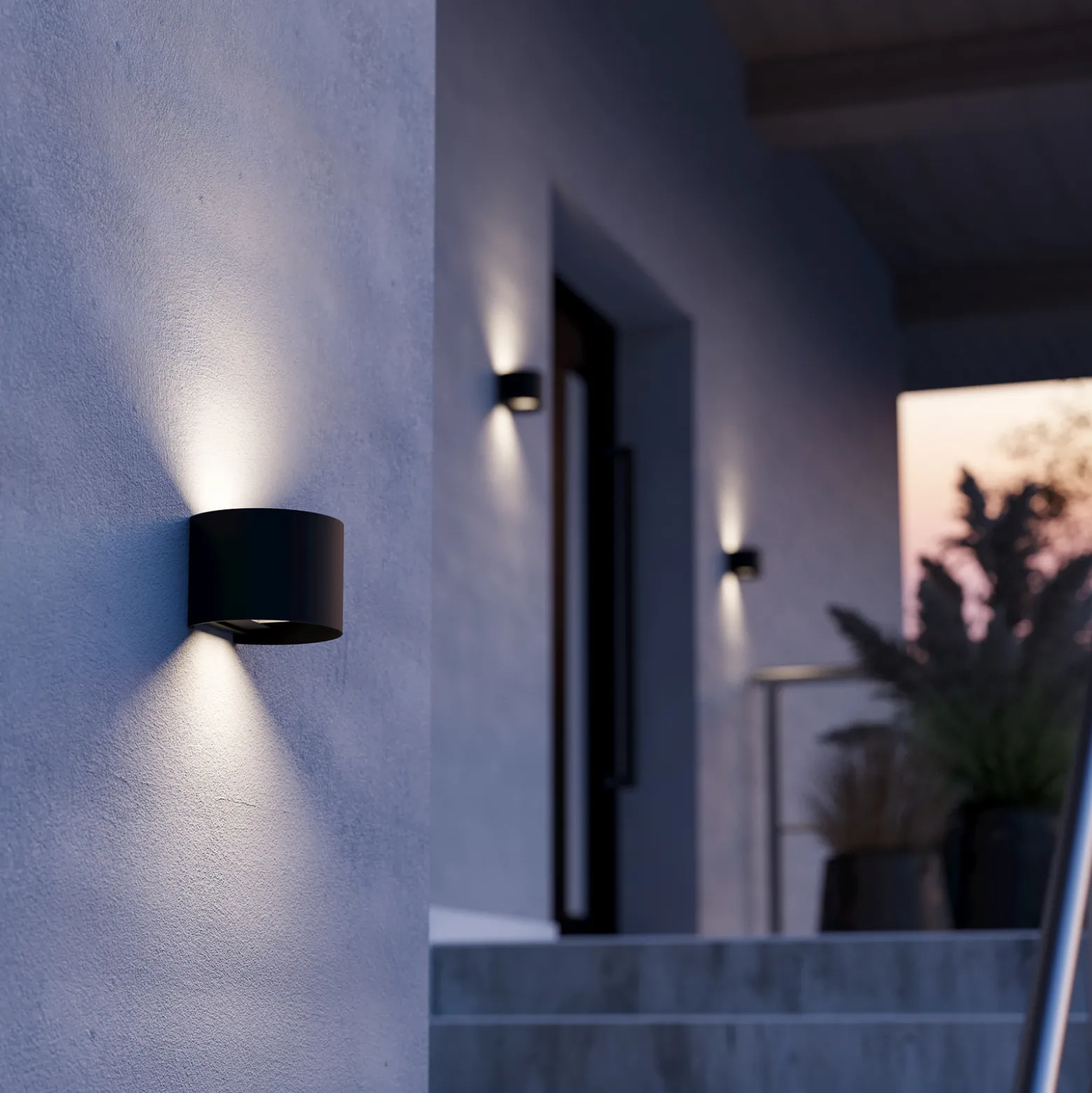 Calpino 3 -LED-ulkoseinälamppu, musta, leveys 14 cm, 2-lamppuinen