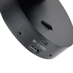 CAN TILT seinäkohdevalaisin, musta, Ø 10 cm, metallinen kytkin USB