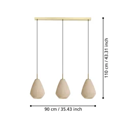 Caprarola riippuvalaisin, pituus 90 cm, hiekanvärinen, 3-valo, lasia