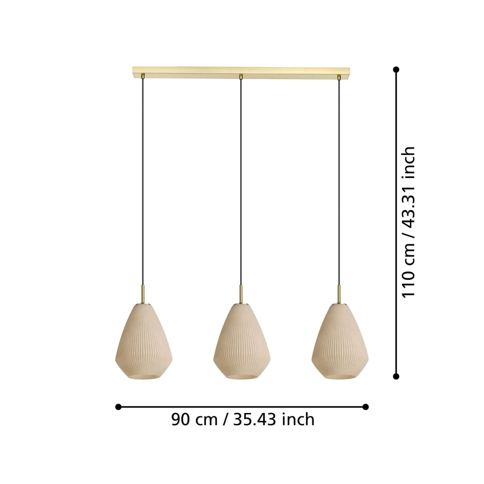 Caprarola riippuvalaisin, pituus 90 cm, hiekanvärinen, 3-valo, lasia