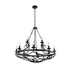 Cartwheel III kattokruunu, 12-valo, Ø 89cm, musta, metallia