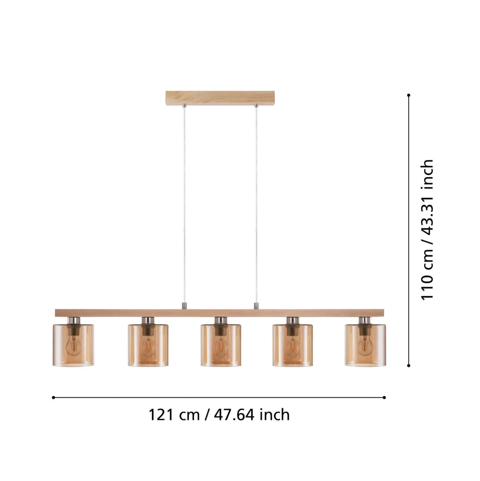 Castralvo riippuvalaisin, pituus 115 cm, puu/kamari, 5-valo, lasi