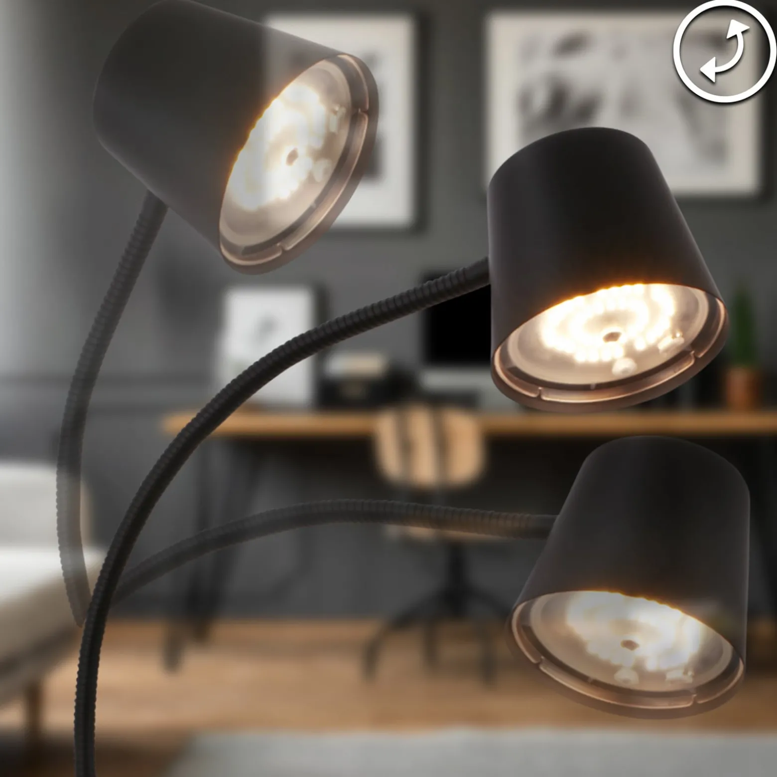 Cielo LED ladattava lattiavalaisin, musta, kosketushimmennin, USB-kaapeli