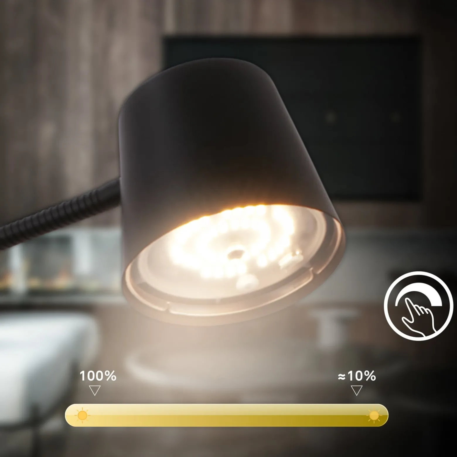 Cielo LED ladattava lattiavalaisin, musta, kosketushimmennin, USB-kaapeli
