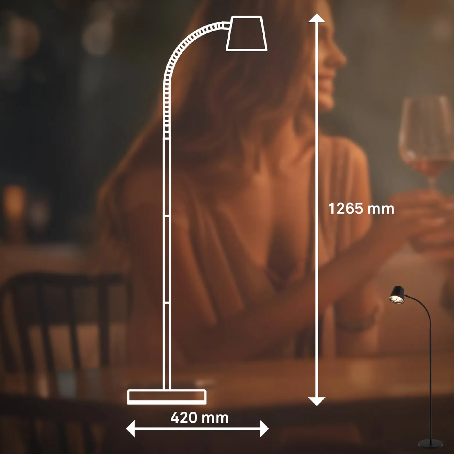 Cielo LED ladattava lattiavalaisin, musta, kosketushimmennin, USB-kaapeli