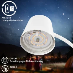 Cielo LED ladattava lattiavalaisin, valkoinen, kosketushimmennin,