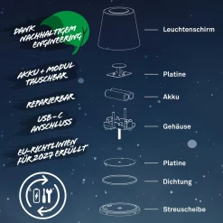 Cielo LED ladattava lattiavalaisin, valkoinen, kosketushimmennin,