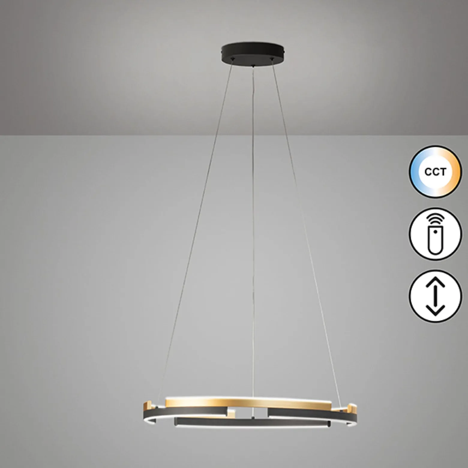 Circly LED-riippuvalaisin, metalli, kaukosäädin, CCT, himmennettävä