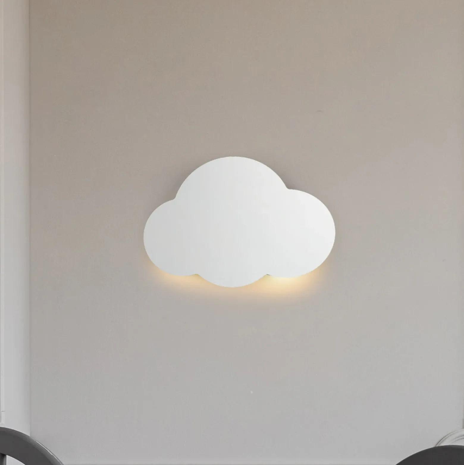Cloud seinävalaisin, valkoinen, teräs, epäsuora valo, 38 x 27 cm