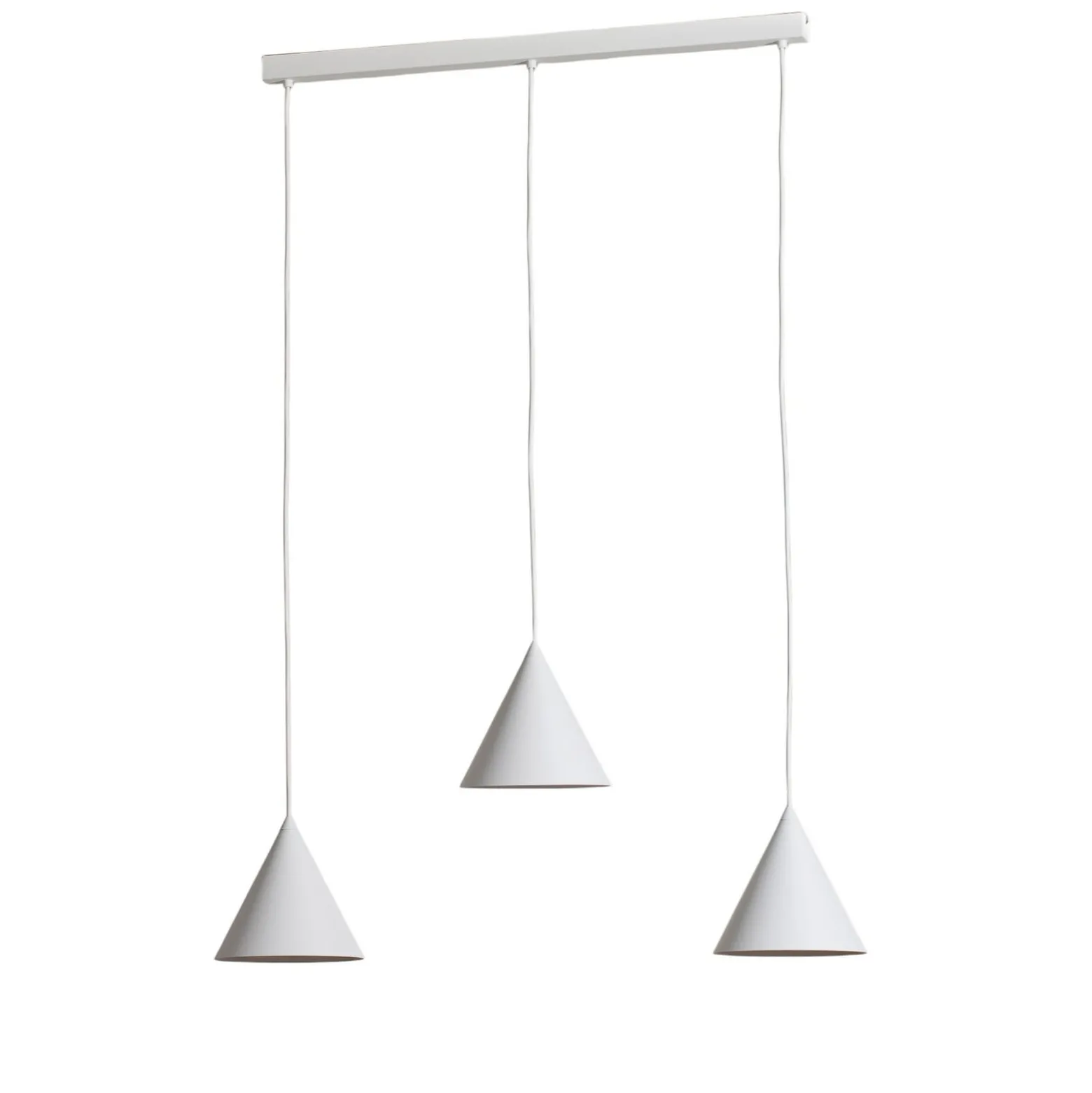 Cono-riippuvalaisin, kolmivaloinen, lineaarinen, pituus 75 cm, valkoinen