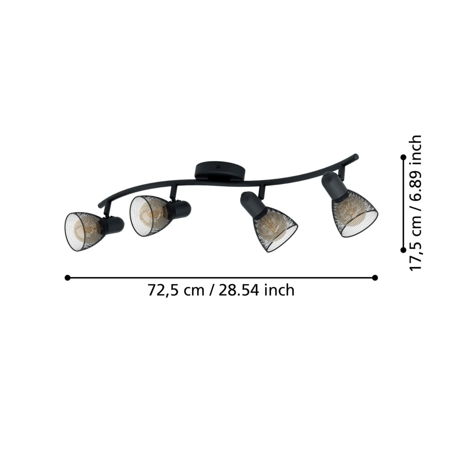 Corvigno kattokohdevalaisin, pituus 64 cm, musta, 4-valo, terästä