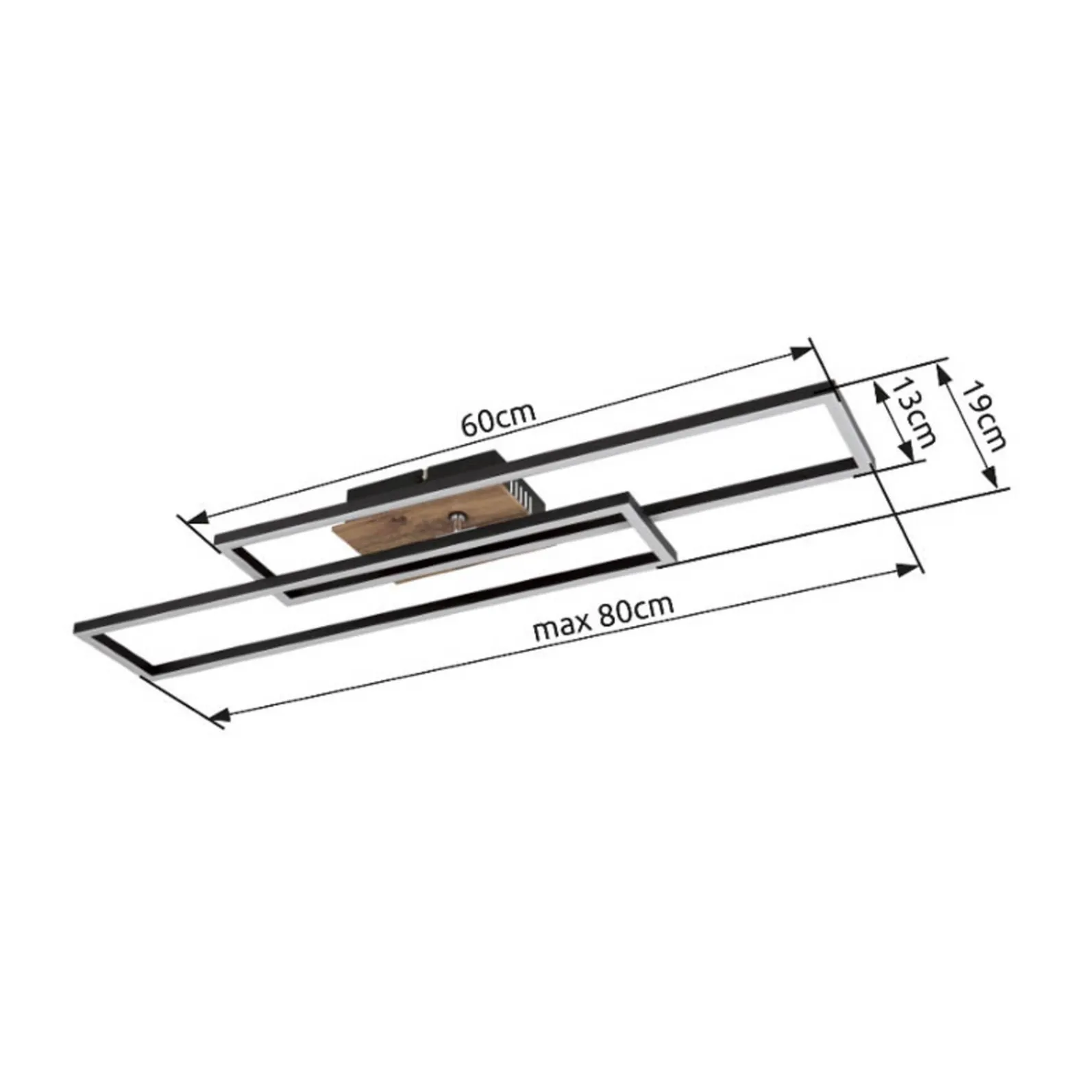 Dakari LED-kattovalaisin, pituus 80 cm, musta/tumma puu