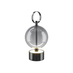 DOUBLE MOON -LED-akkukäyttöinen pöytälamppu, savuharmaa, korkeus 25 cm, lasi