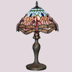 DRAGONFLY pöytävalaisin, antiikkimessinki/värillinen, korkeus 46 cm, Tiffany