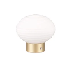 Earl LED ladattava pöytävalaisin, messinki/opal, korkeus 14,5 cm, lasi