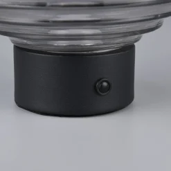 Earl LED ladattava pöytävalaisin, musta/savu, korkeus 14,5 cm, lasia