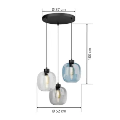 Elio riippuvalaisin, lasi, sininen/selkeä/harmaa, Ø 52 cm, 3-valo, 3 valoa