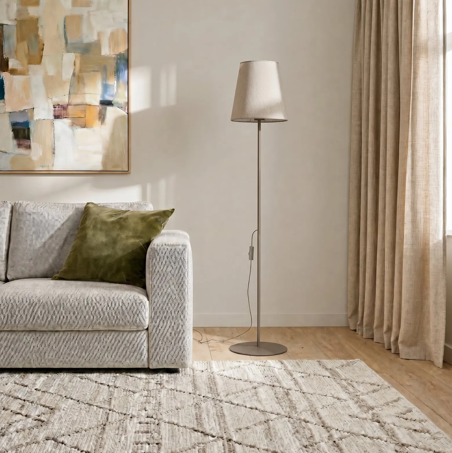 Elizabeth-maavalaisin, hiekka/beige, pellava, korkeus 152 cm, E27