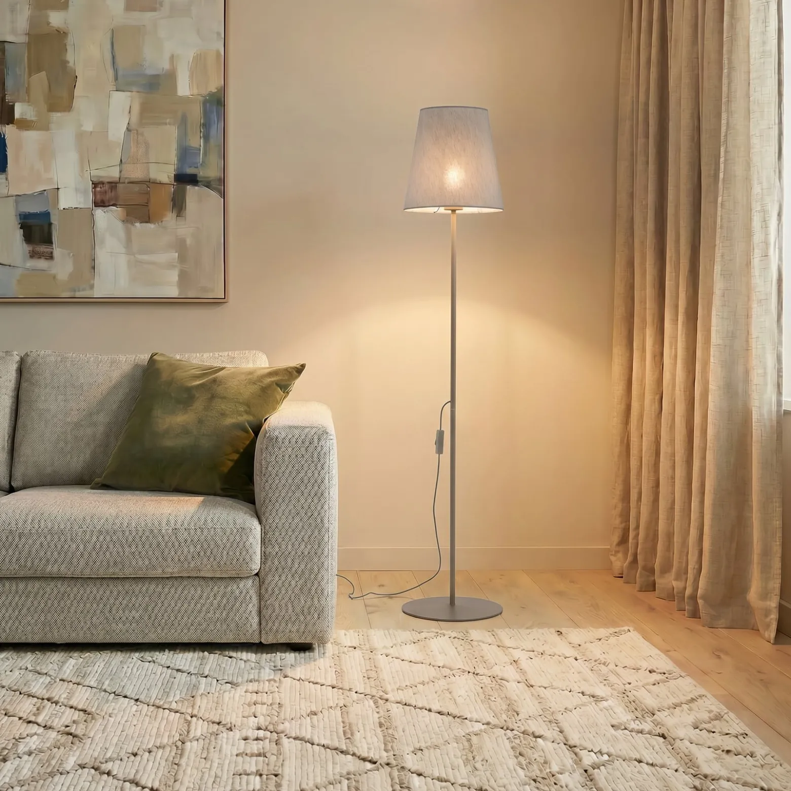 Elizabeth-maavalaisin, hiekka/beige, pellava, korkeus 152 cm, E27