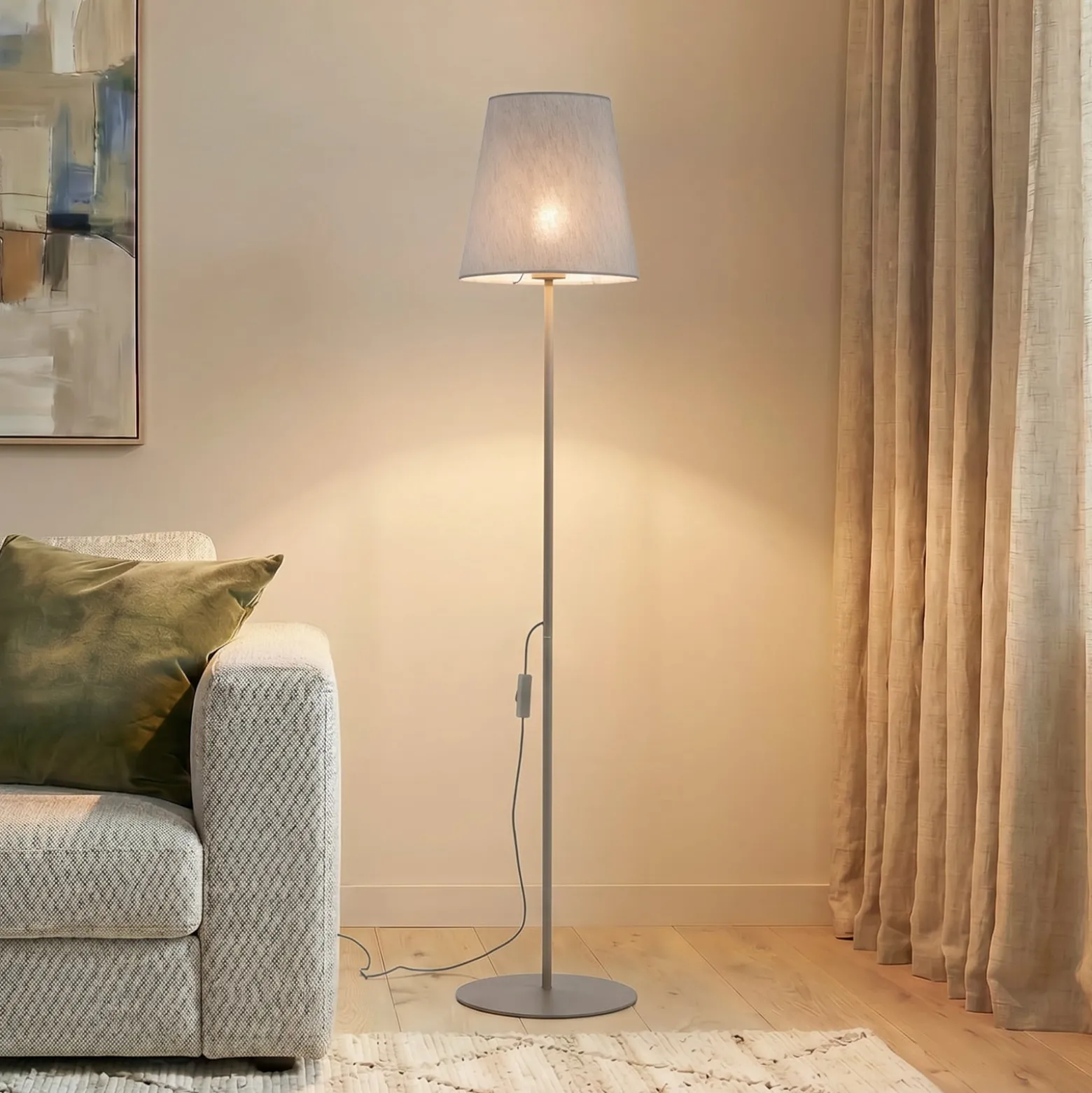 Elizabeth-maavalaisin, hiekka/beige, pellava, korkeus 152 cm, E27