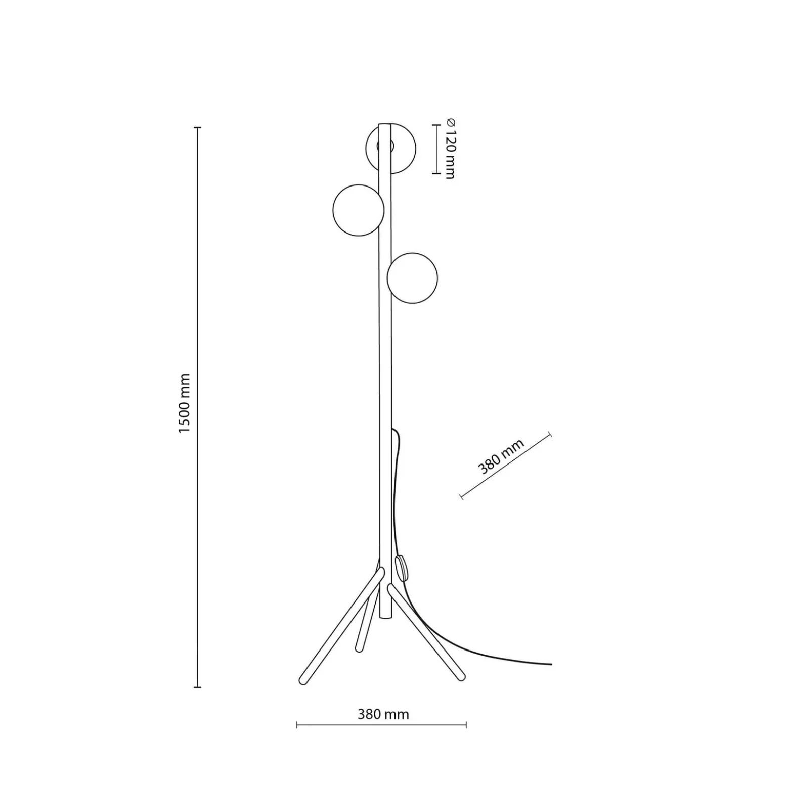 Estera lattiavalaisin, opaalilasi, puurunko, 132 cm, 3-valo, 3 valoa