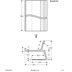 EVN APTBU -profiili seinäsuunnattu 100cm valkoinen