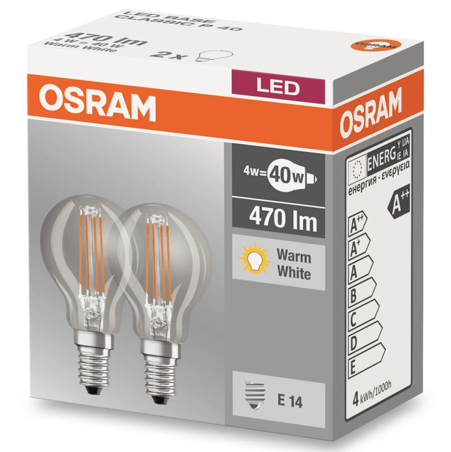 E14 4W 827 LED-pisaralamppu 2 kpl:n setti