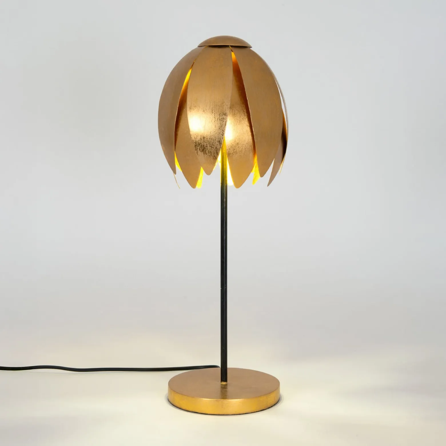 FLORILUME-pöytälamppu, kullanvärinen, korkeus 50 cm, metallia, 2 x G9