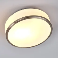 Flush-kattovalo, IP44, Ø 28 cm, satinoitu hopea